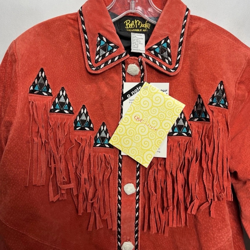 Vintage Bob Mackie XS Orange Suede Leather Fringe Western Jacket Deadstock NWT - Picture 3 of 11